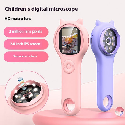 Cute Kids Microscope Toy, Purple and Pink, Built-in LED Lighting